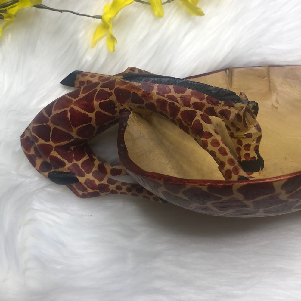 Wooden Handcrafted Giraffe Drinking Dish Set of 2 - Picture 2 of 11